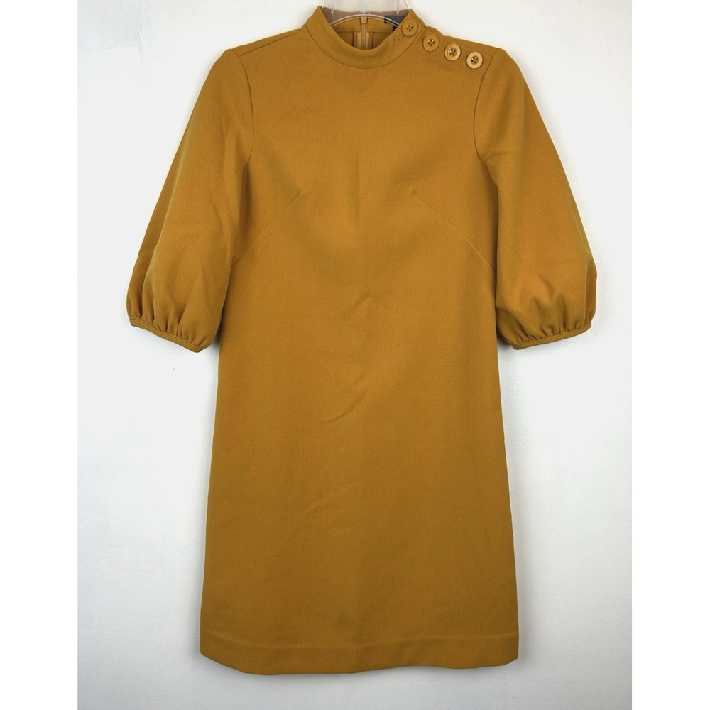 Ann Taylor Shift Dress Womens 00 Petite Yellow 3/4 Sleeve Career Business Office